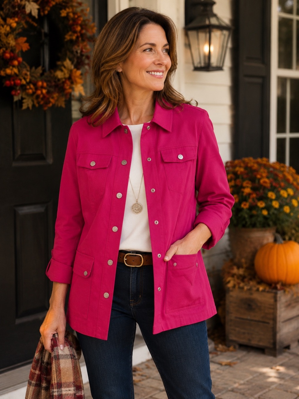 Laura Ashley Fuchsia Utility Jacket with Button Front